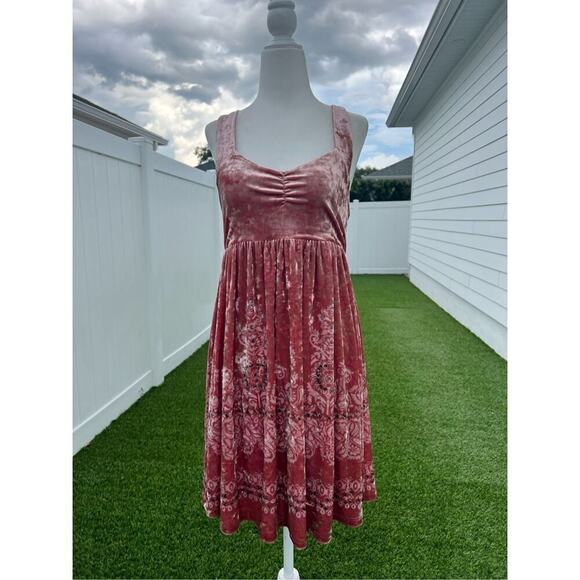 Free People pink velvet mini dress fairy babydoll coquette sleeveless small - Picture 1 of 6
